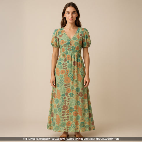 Floral Printed Linen Cotton Fabric-F3689